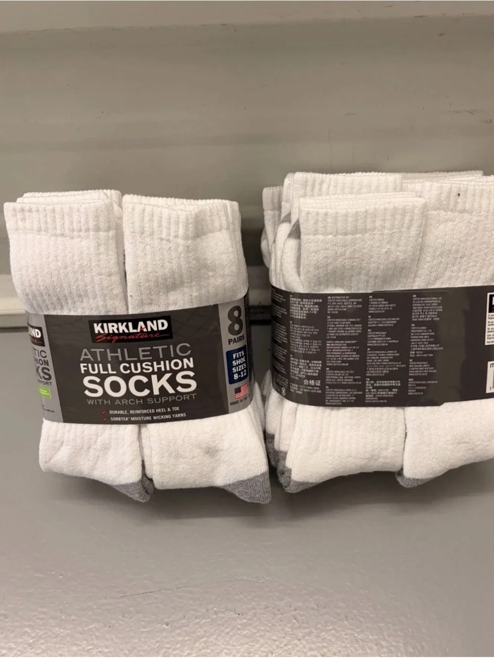 Kirkland Signature White Athletic Full Cushion Crew Socks - Gray Toe